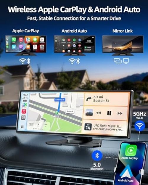 11.5″ Wireless Apple CarPlay Screen for Car, Portable Car Play & Android Auto