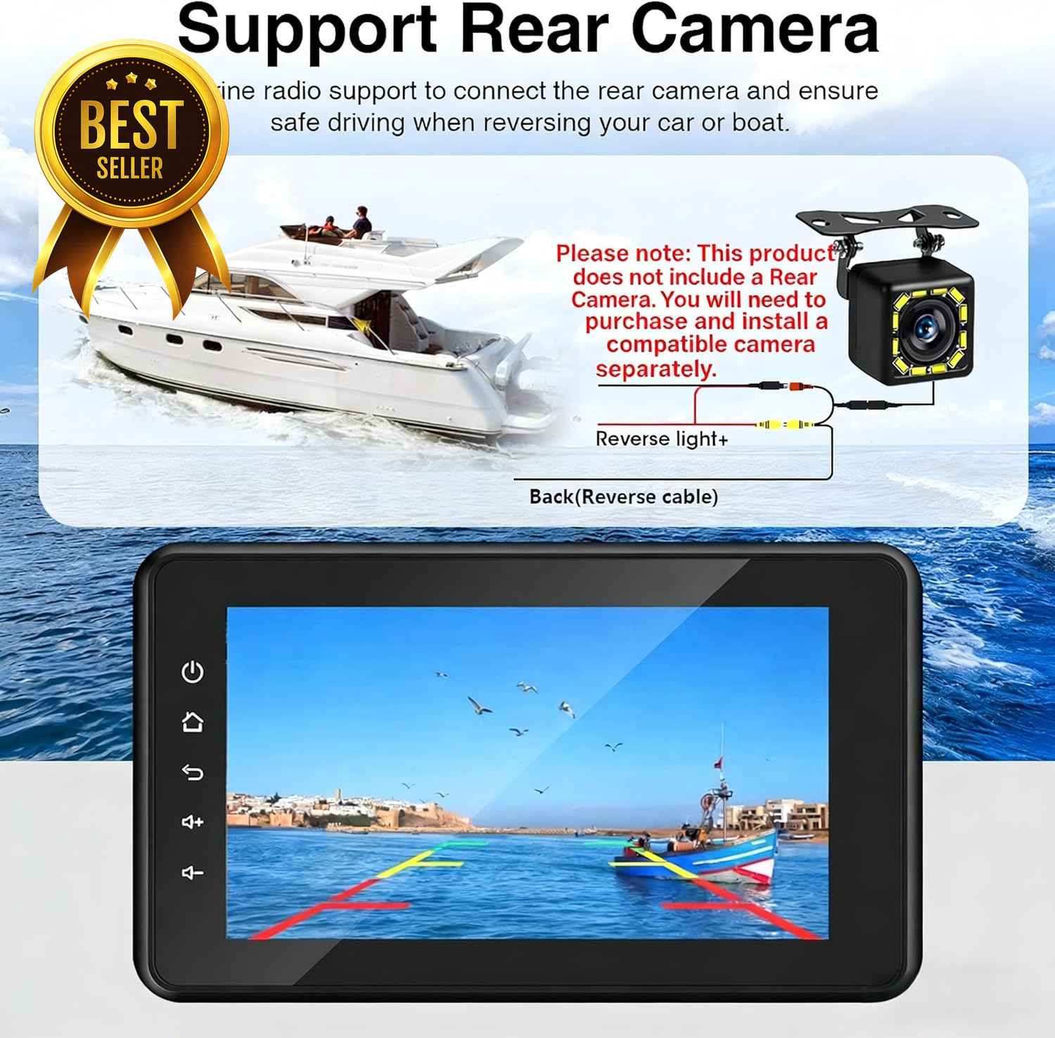 8in Marine Stereo Wireless CarPlay Android Auto Waterproof IPX6