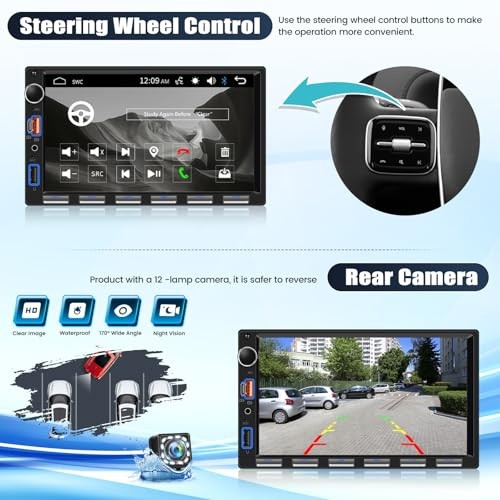 [Upgrade] Double Din Car Stereo with Bluetooth,7 Inch double din with button