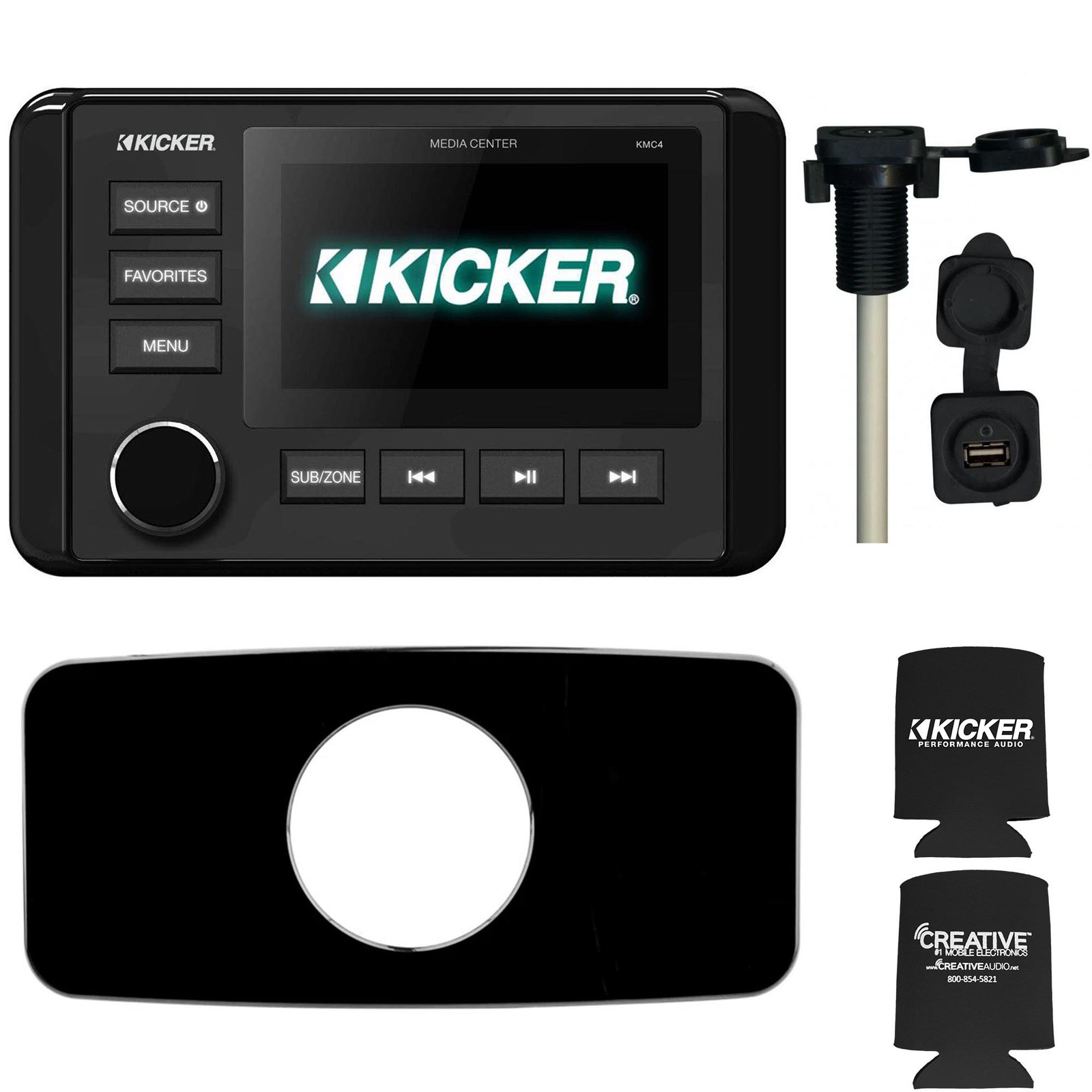 Kicker KMC4 Marine Radio With Stinger SEADASH3B 3″ Kit -Black SMRAUXUSB3 Usb/Aux