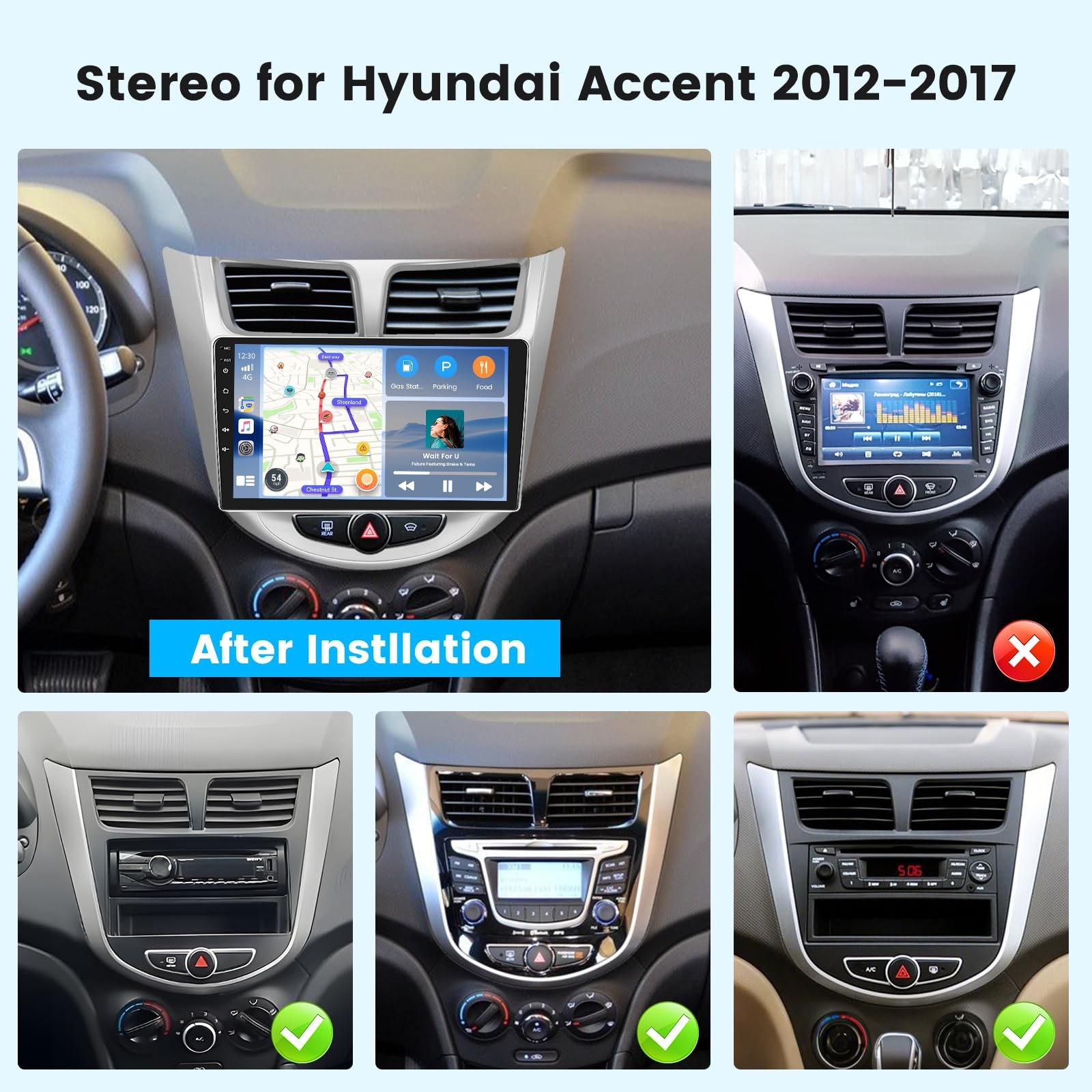 9″ Touchscreen Wireless Carplay Android Auto Stereo for 2012-2017 Hyundai Accent