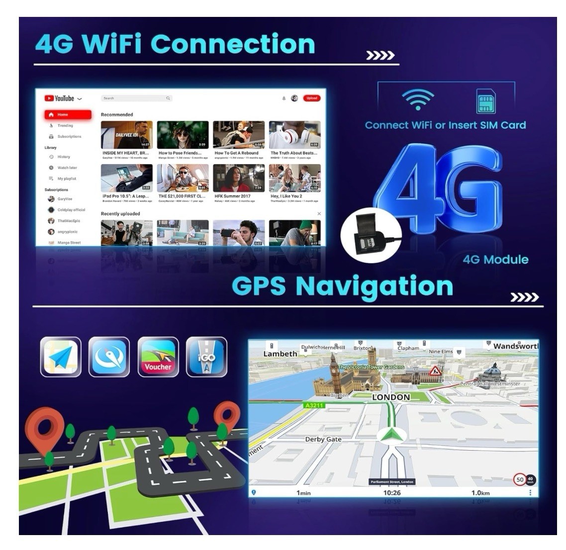 Hikity 8 Core 4+64G Android 13 Car Stereo [Support SIM Card] Double Din Wireless