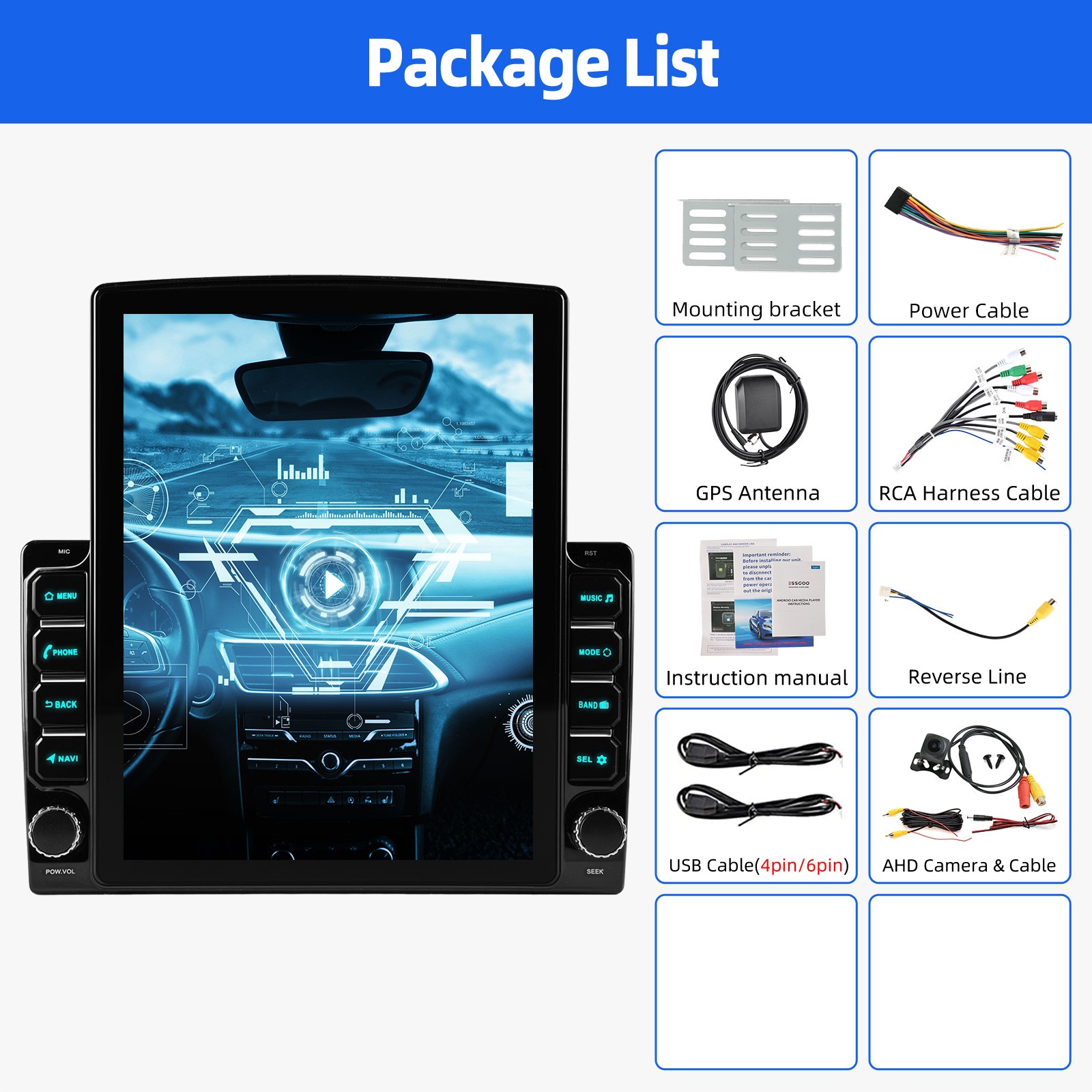 9.7″ Android 15 CarPlay 4+64GB Car Stereo Radio Double 2DIN WiFi GPS Navi+Cmaera