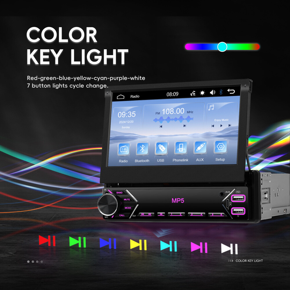 7″ Single 1 DIN Flip out Touch Screen Car Stereo Bluetooth Mirror Link FM Radio