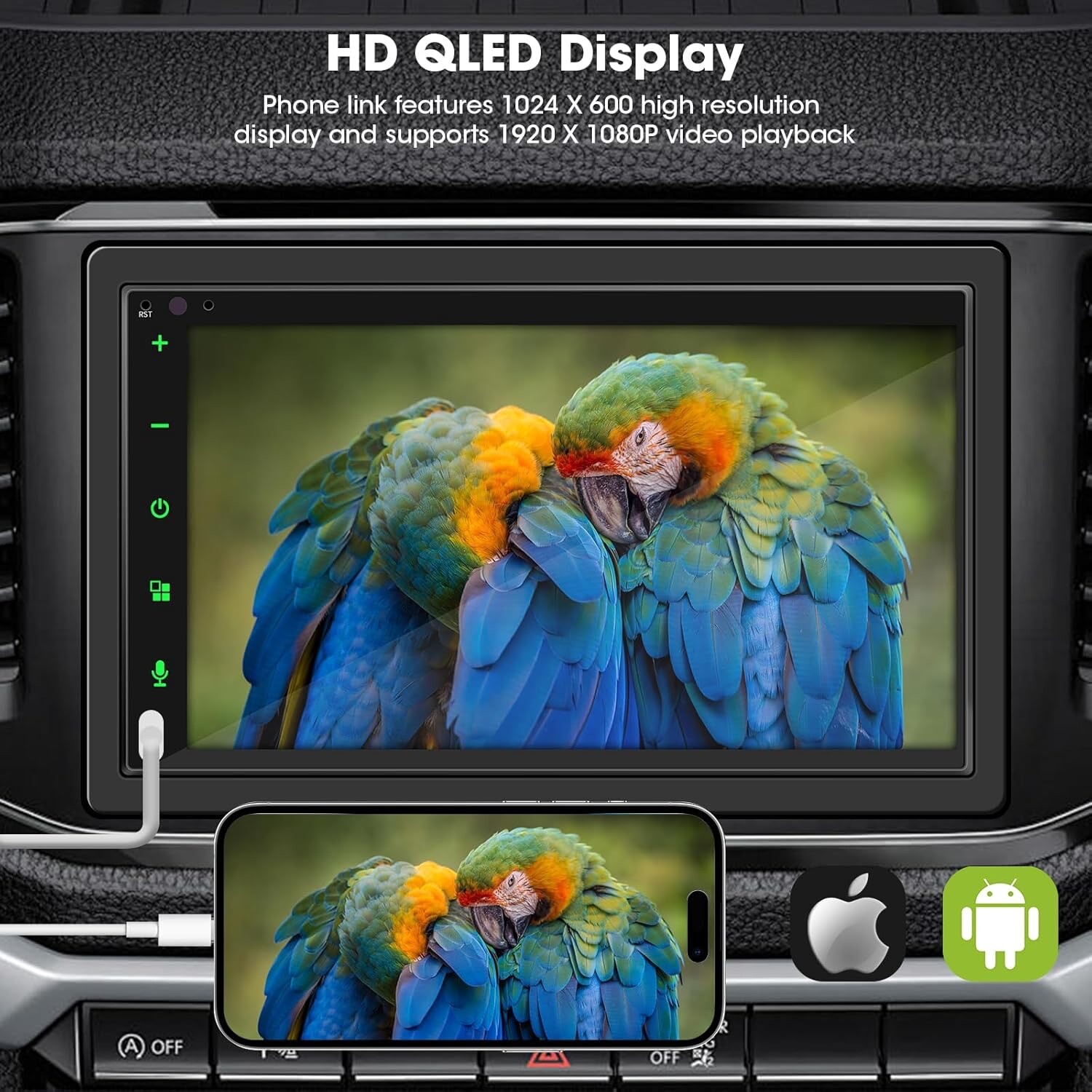 Double Din Wireless CarPlay Stereo Android Touchscreen Bluetooth, Backup Cam