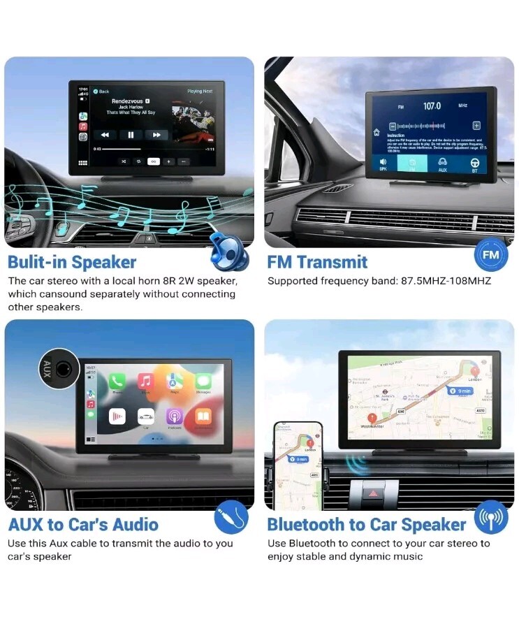 Wireless Carplay Touchscreen w/ 2.5K Dash Cam 9″ Portable Apple Carplay W/Backup