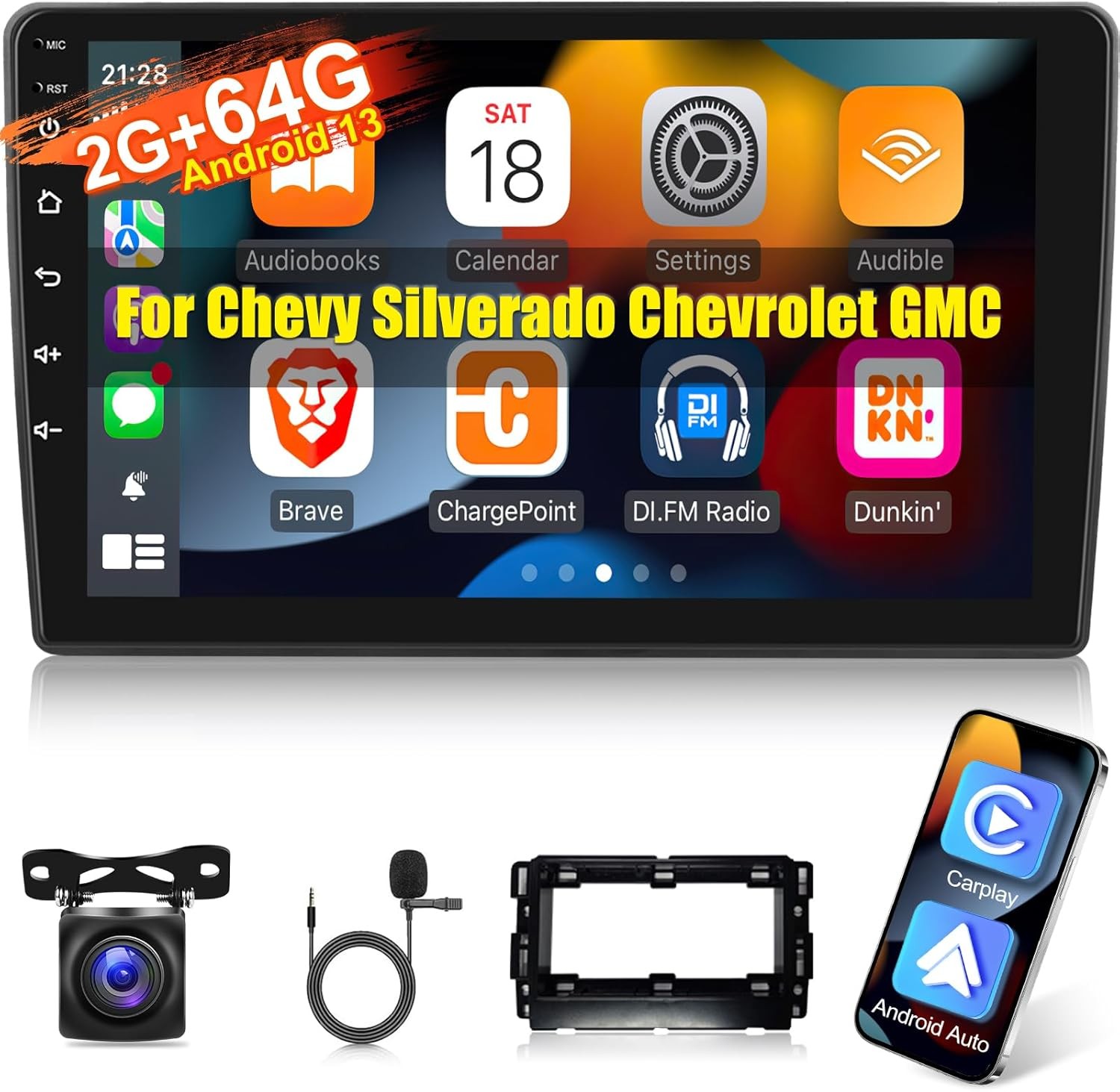 Car Radio for Chevy Silverado Chevrolet GMC, [2G+64G] 10.1 inch Touch Screen…
