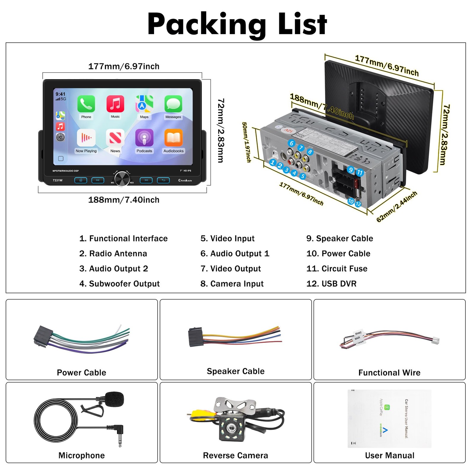 7″ Single Din Touchscreen Radio, Floating Car Stereo with Wireless Apple CarP…