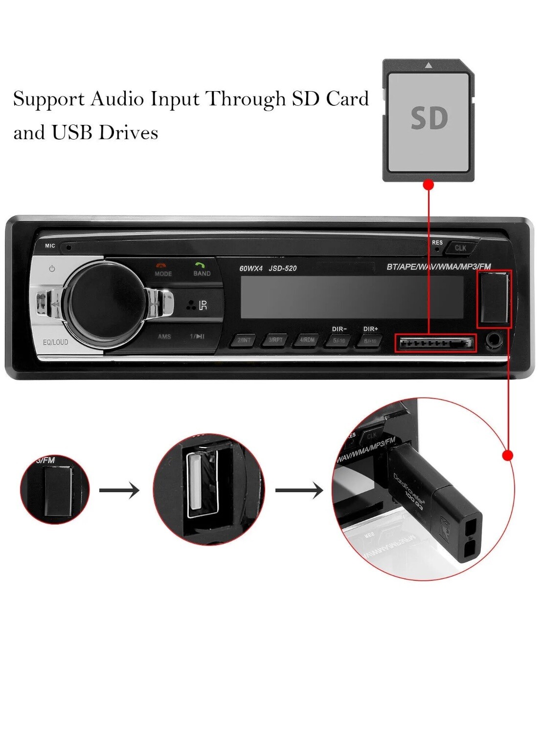 Bluetooth Car Stereo Audio In-Dash FM Aux Input Receiver SD USB MP3 Radio Player