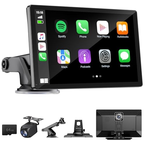 9″ Wireless Apple Carplay Screen for Car with 4K Dash Cam, Portable 9inches