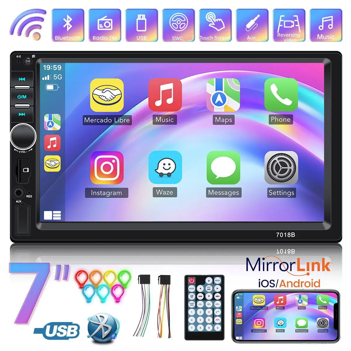 7 inch HD 2 Din Touch Screen Car Stereo MP5 Player Radio IOS Android USB/TF/AUX
