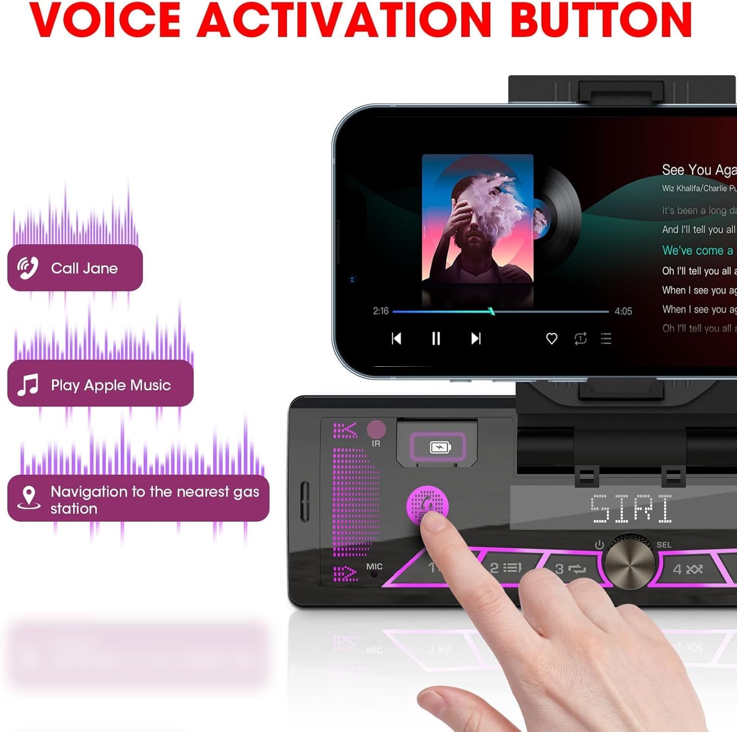 Bluetooth Single-Din Stereo with Pop-Out Phone Cradle – 300 Watts & Multi-Col…
