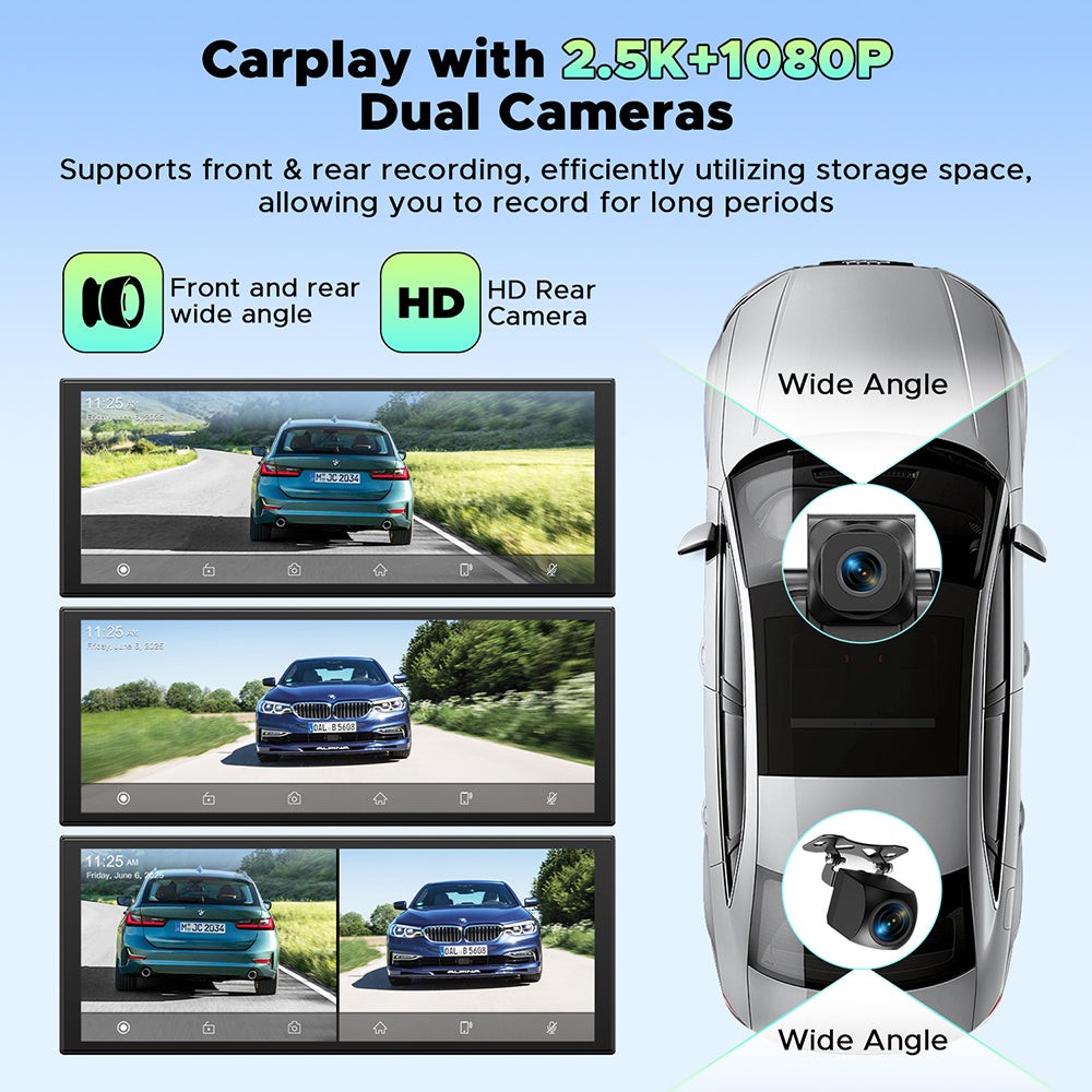 Lamtto 10.25″ Car Stereo 2.5K Dash Cam Wireless Apple CarPlay Android Auto+64GB