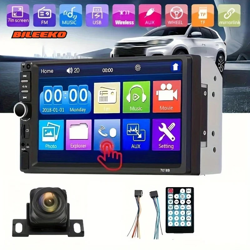7″ Double 2 DIN Car Stereo Radio MP5 Touch Screen Bluetooth FM + Rear Camera..