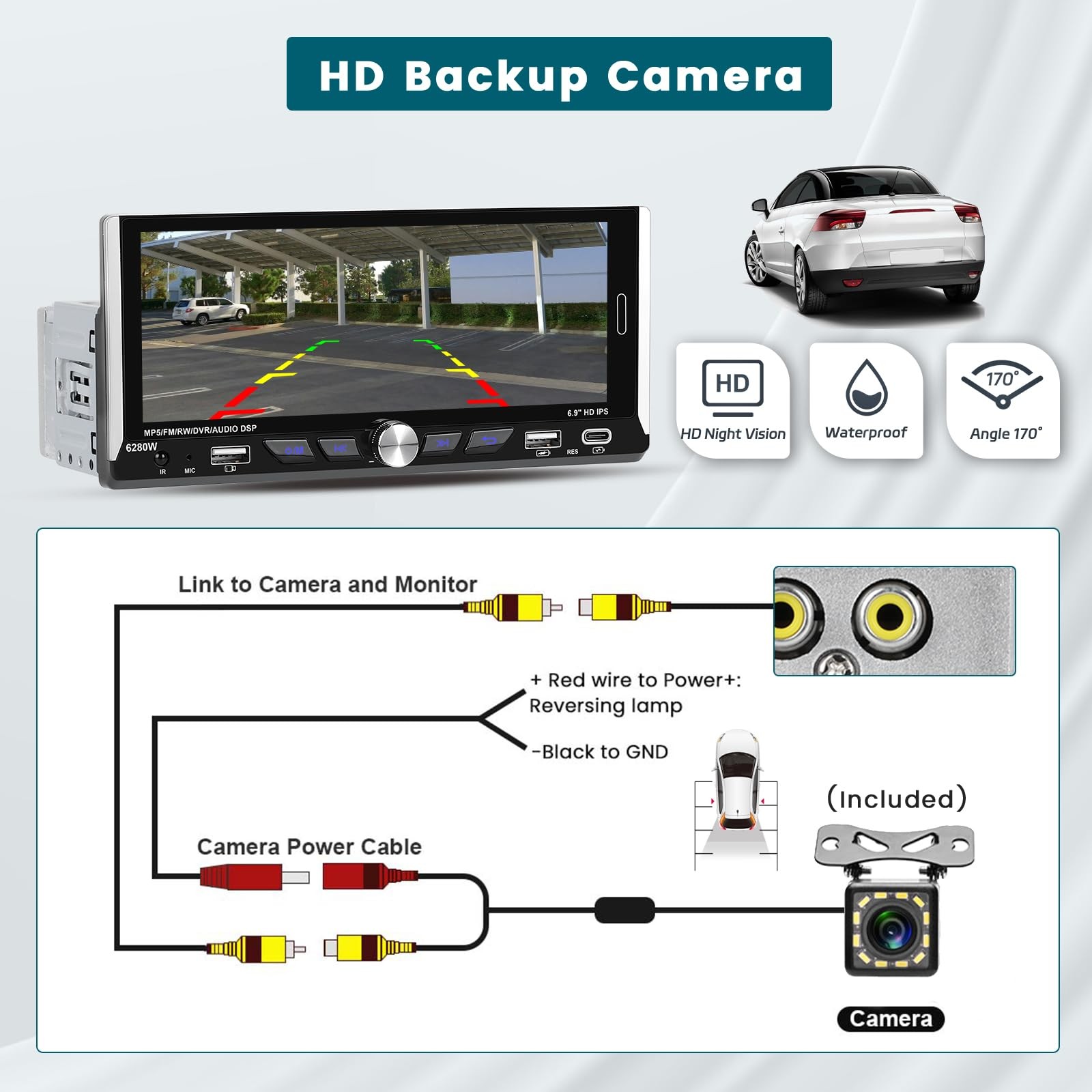 Hikity 6.9 Inch Car Stereo Single Din Wireless Carplay Screen, Black