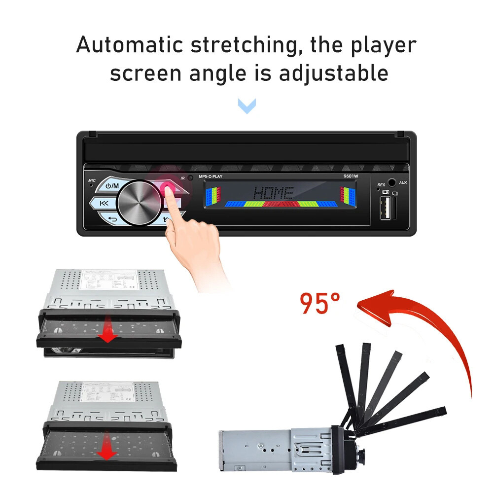 Single 1 Din 7″ Wireless Carplay Touch Screen Car Stereo Radio Telescopic Screen