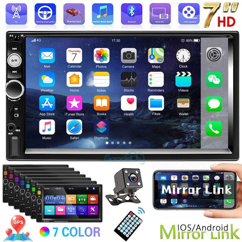 Double 2 Din 7″ IOS/Android 13 Car Stereo GPS Navi Radio Bluetooth Play w/Camera
