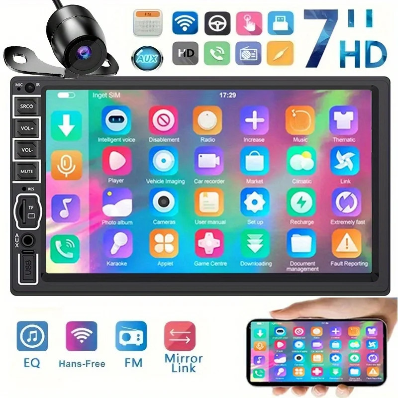 2 DIN 7″ HD Car Stereo Radio MP5 Player Bluetooth Touch Screen + Rear Camera
