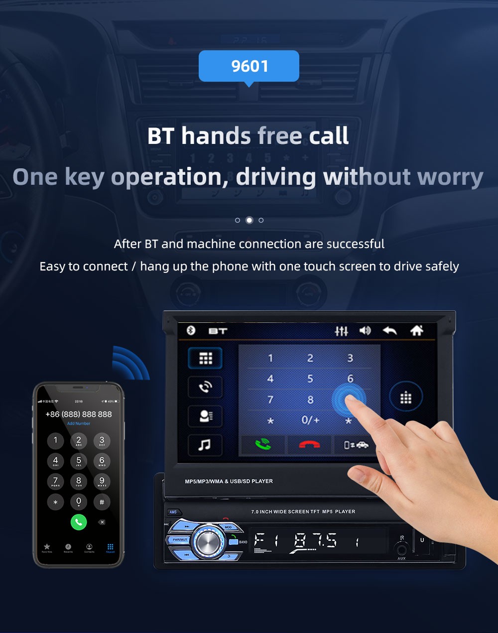 7″ Single 1DIN Car Stereo Radio Flip Out Touch Screen Bluetooth MP5 Player USB