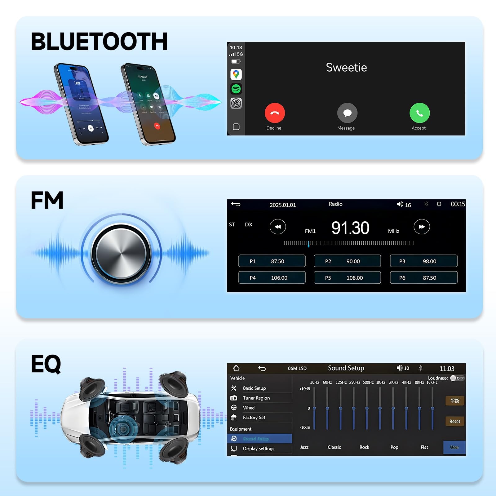 Single Din Car Stereo with Carplay Android Auto,6 Inch in-Cell Touch Screen,…