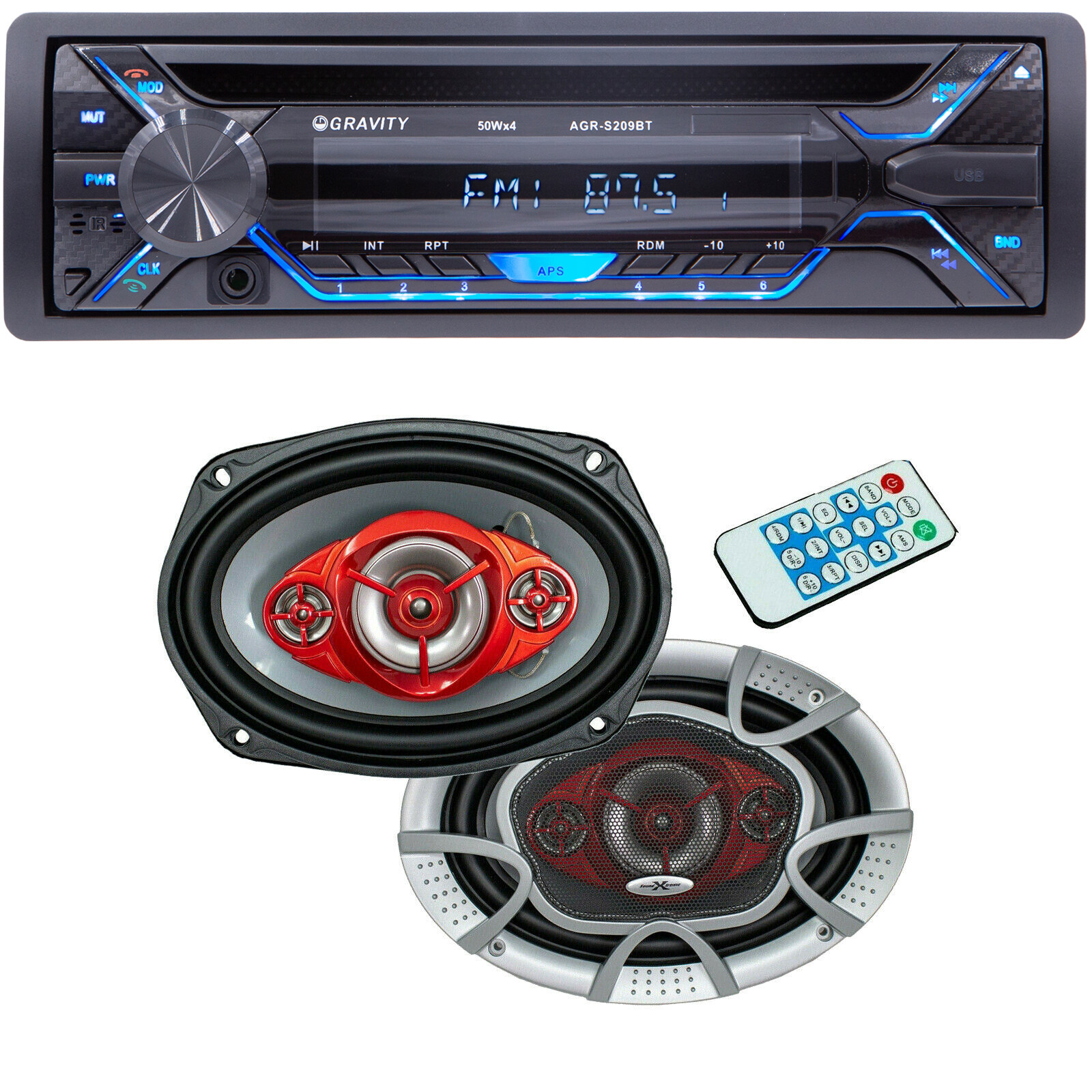 Gravity Car Audio CD Player w/ Bluetooth AM FM SD + 2x Soundxtreme 6×9 Speakers