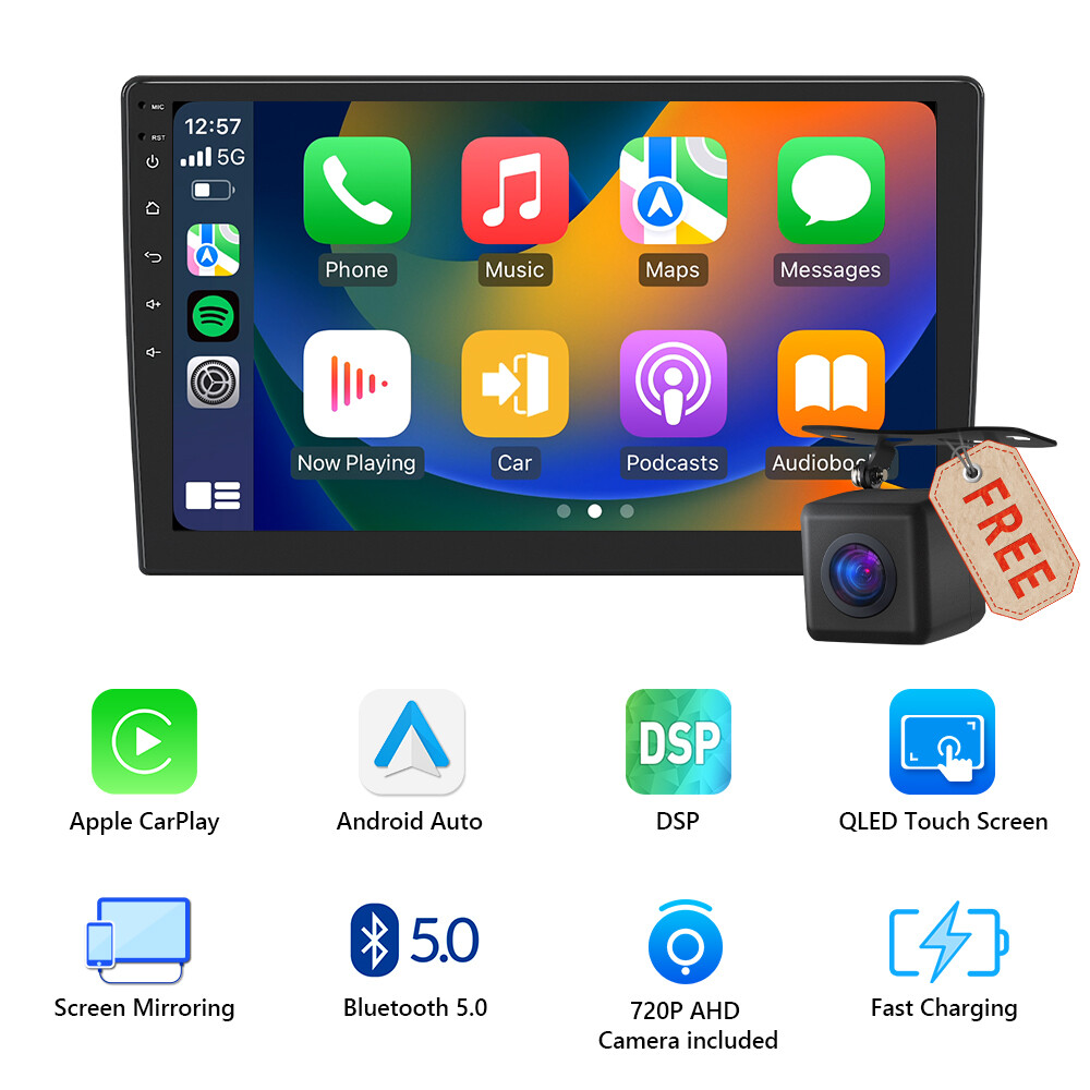 In Dash Wireless CarPlay Android Auto Single Din 10.1″ QLED Car Stereo Radio DSP