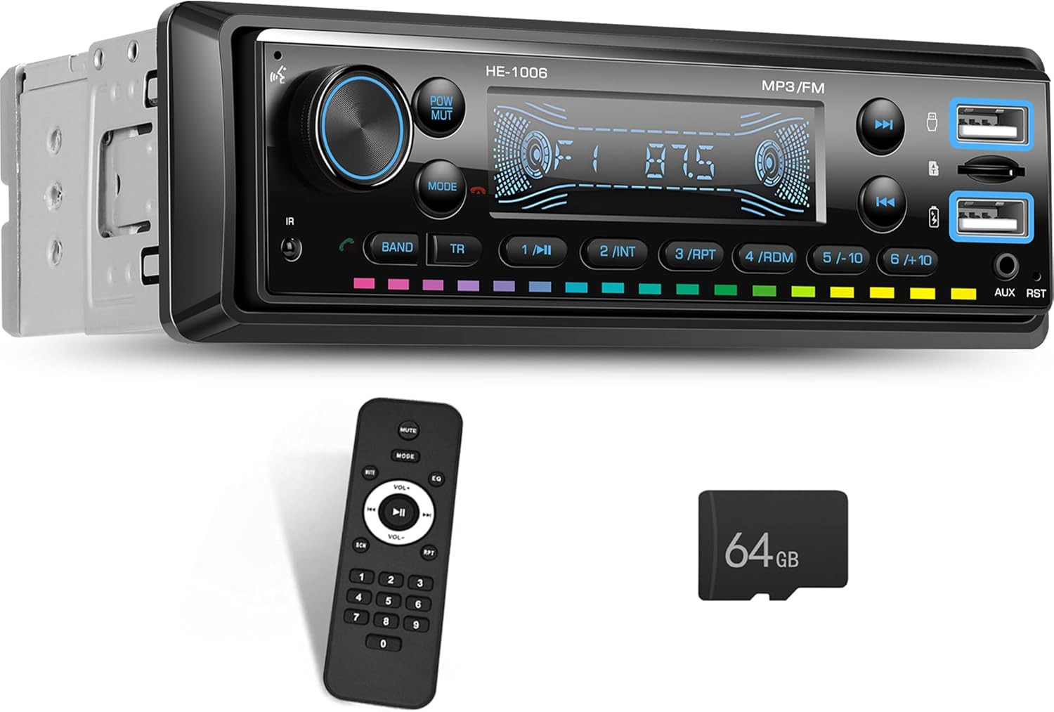 Single Din Car Stereo Bluetooth 5.0 Audio Radio with 64G Card FM Receiver Digita