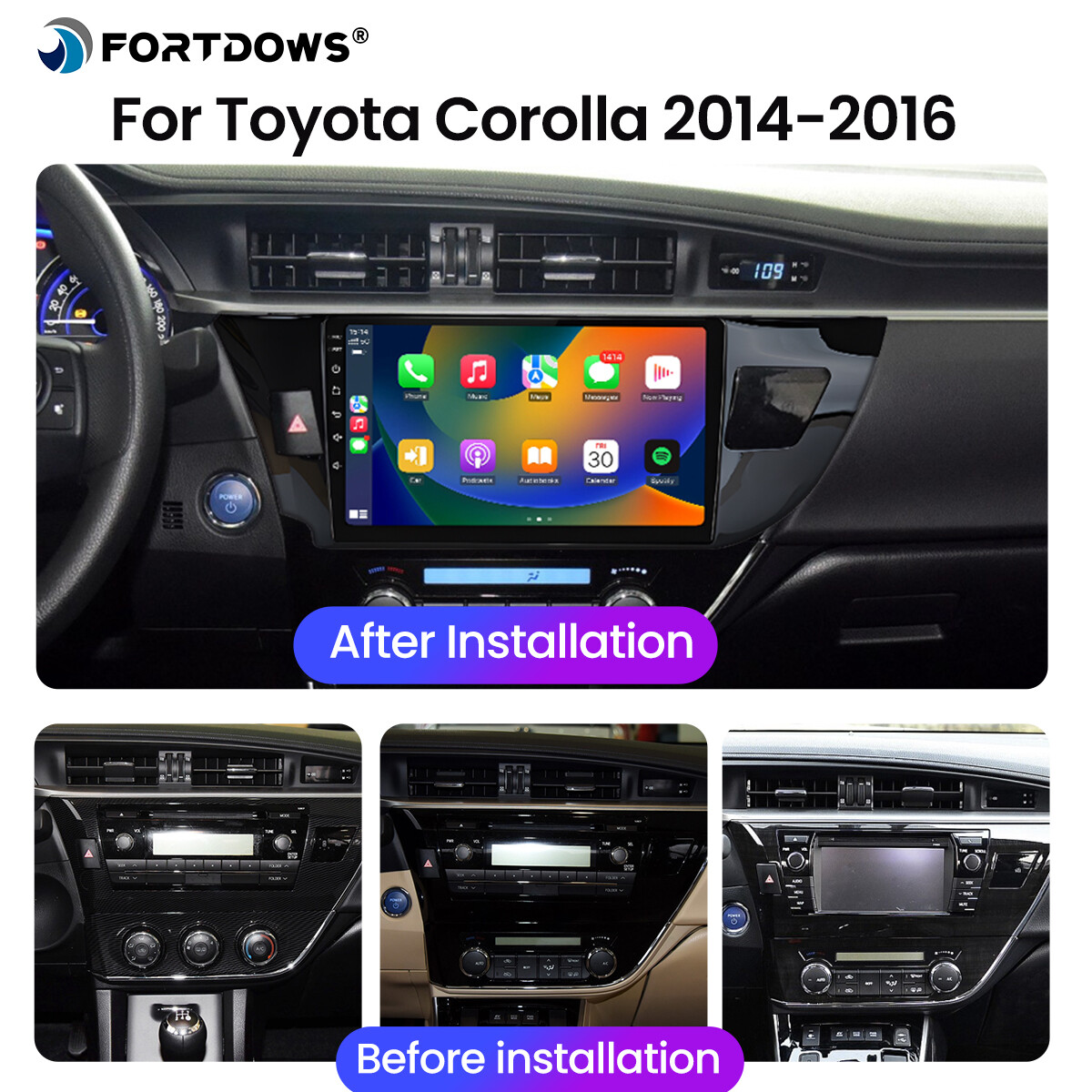 2+64G for Toyota Corolla 2014-2017 CarPlay Auto Car Radio Stereo Screen 1280*800