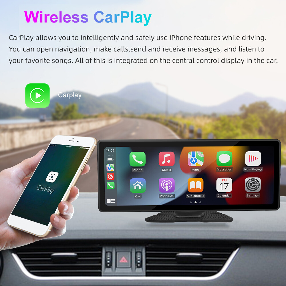 Car Radio 10.26″ Wireless Carplay Portable BT Android Auto Reverse Camera USB/TF
