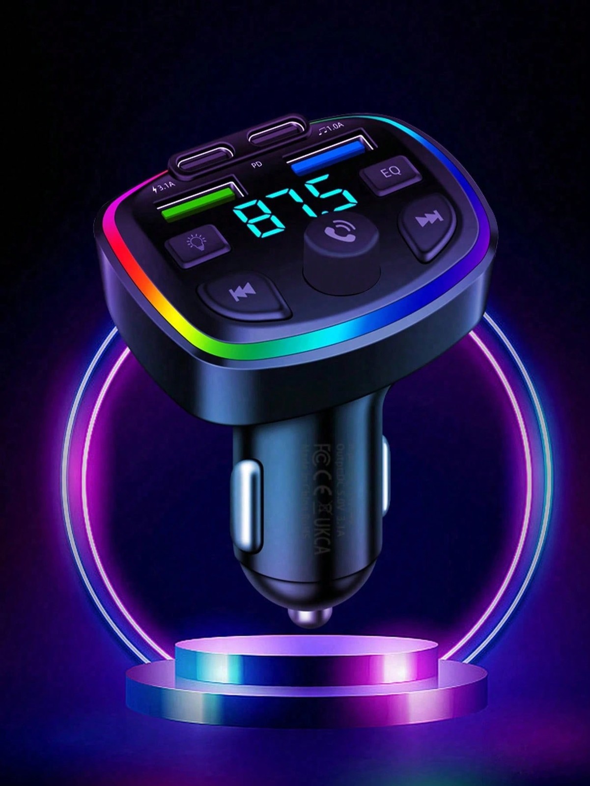 Bluetooth 5.0 FM Transmitter Car MP3 Player QC3.0 Dual USB Fast Charging Audio