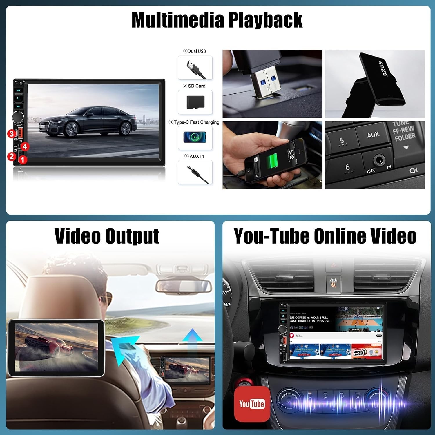 Wireless Double Din Car Stereo Compatible A-pple Carplay Android Auto,7″ IPS 102