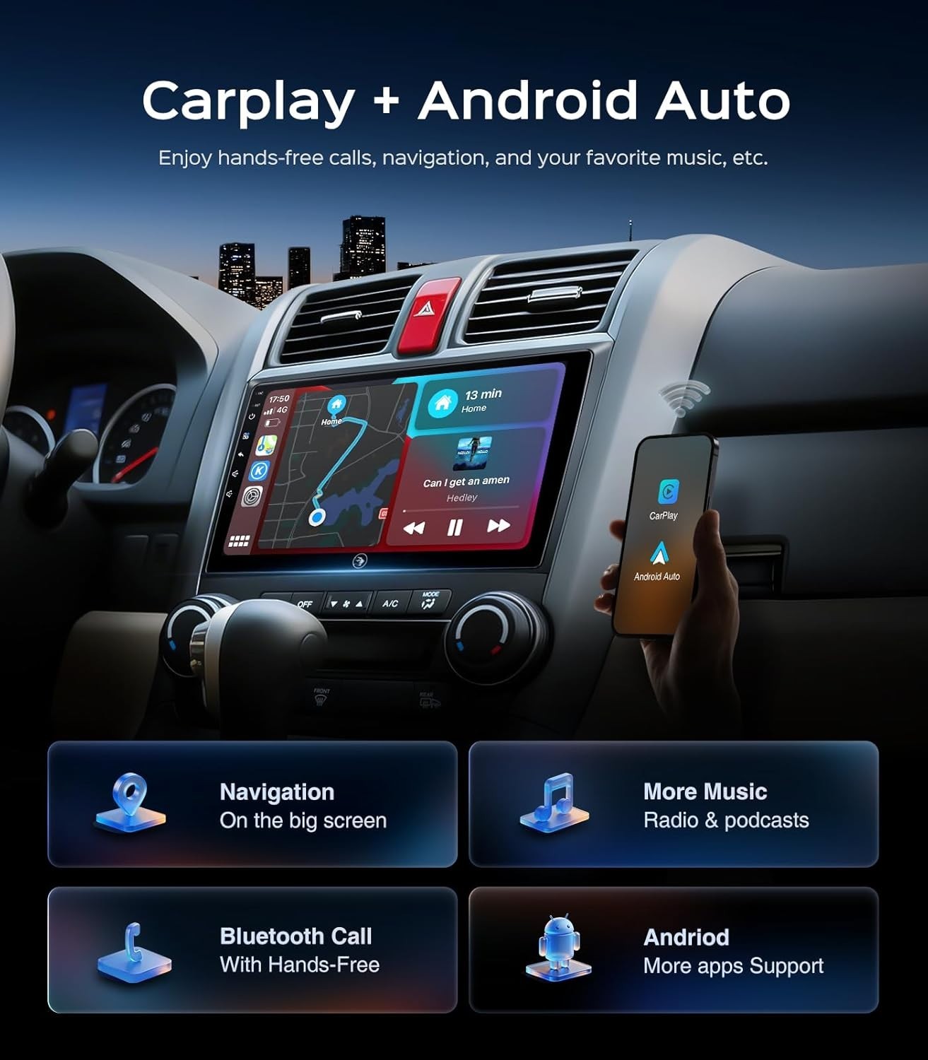 9″ 32G Android Auto Carplay Stereo for Honda CRV 2006-2011; Free Camera