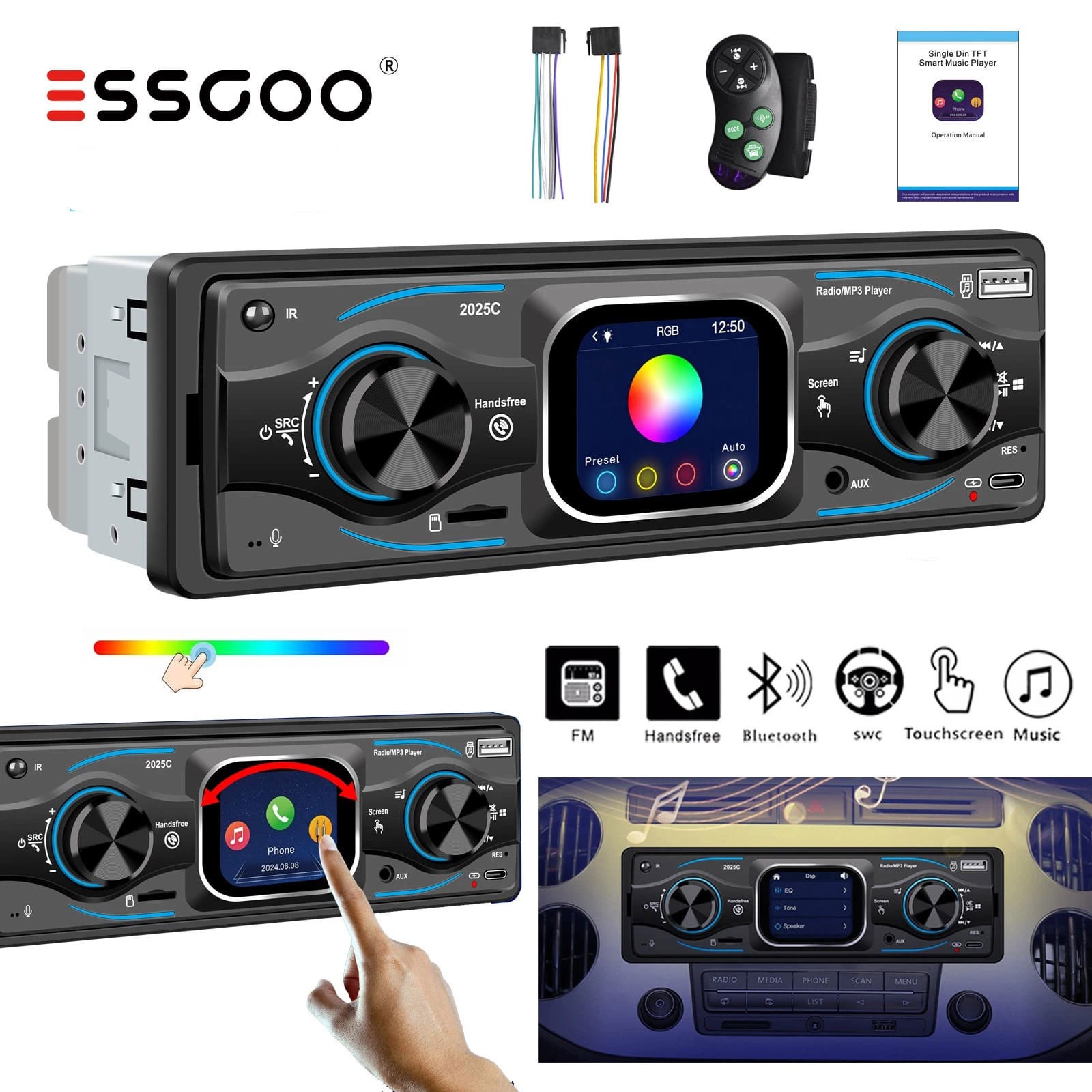 Car Stereo Radio MP3 Player Audio AUX/FM/USB/TF Single 1Din Head Unit Bluetooth