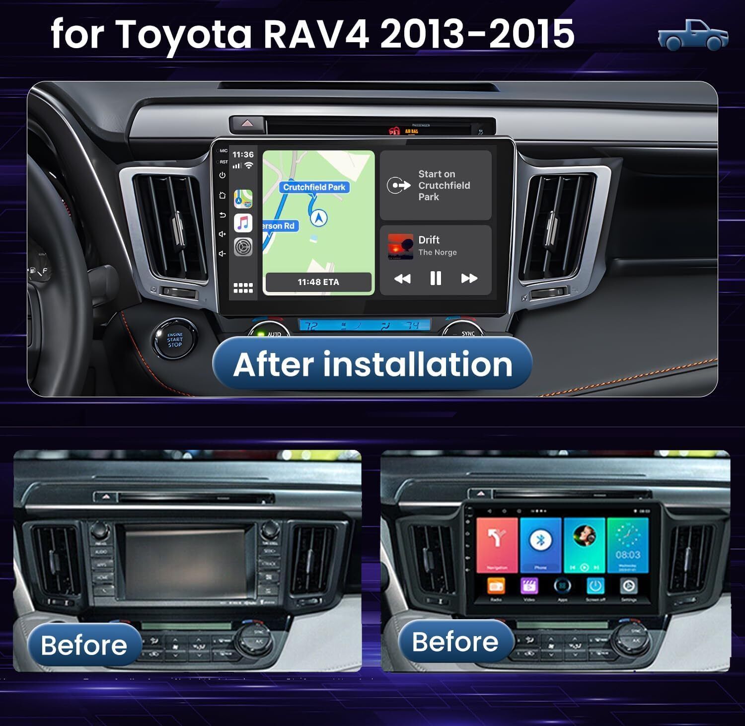 5G WiFi Car Stereo Radio GPS for Toyota RAV4 2013-2018 with Carplay/Android Auto