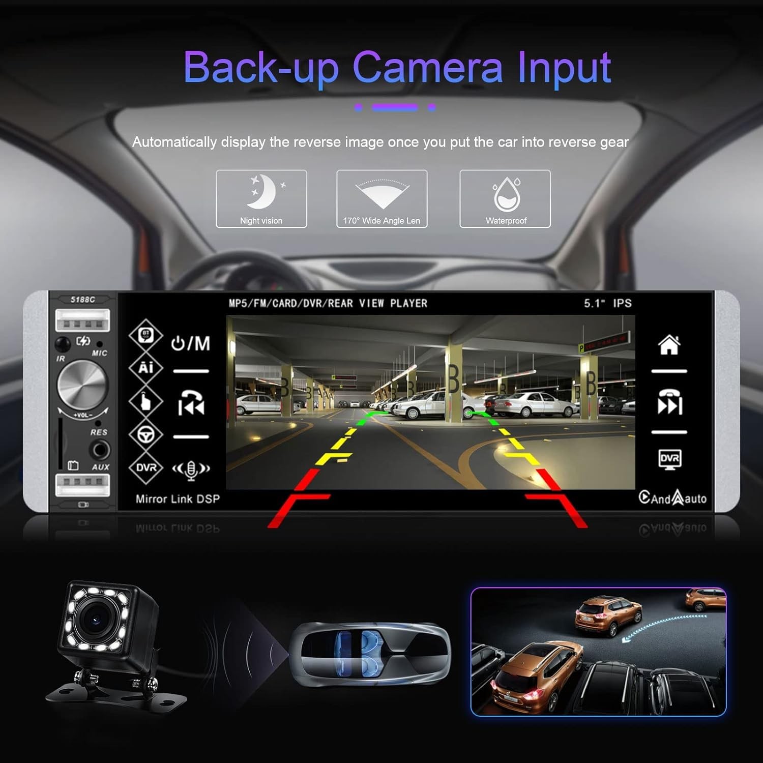 Estereo Radio Bluetooth de un solo DIN Pantalla Tactil Apple Carplay Para Coche