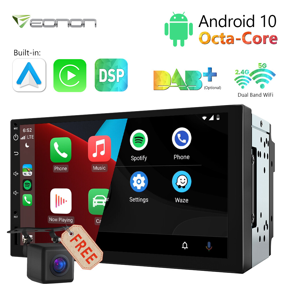 Head Unit Android 10 WIFI 4G 7″ 2DIN Car Radio Stereo CarPlay GPS SAT Navi + CAM