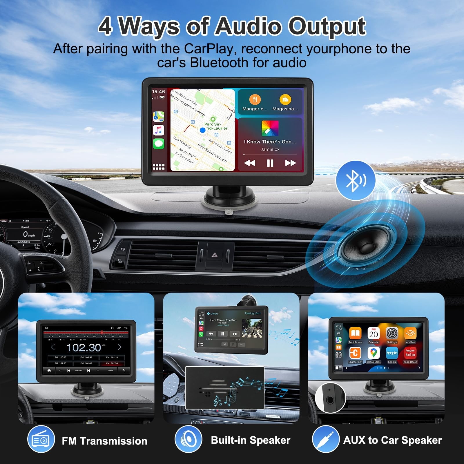Carplay Screen for Car, 7″ Wireless Carplay & Android Auto, Portable HD Touch…