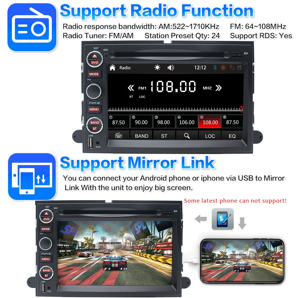 For Ford F250 F350 2006-2014 Apple CarPlay GPS Car Stereo Radio CD DVD Player