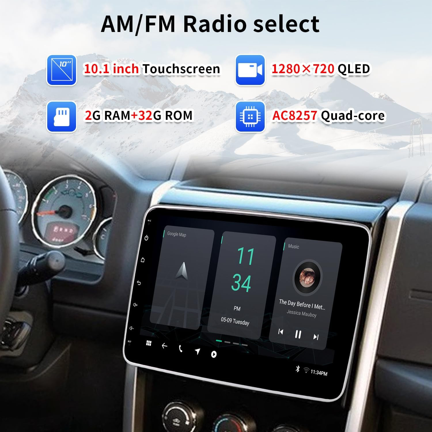 10.1 Inch Single DIN Car Stereo Universal Android Car Radio Adjustable Touchscre