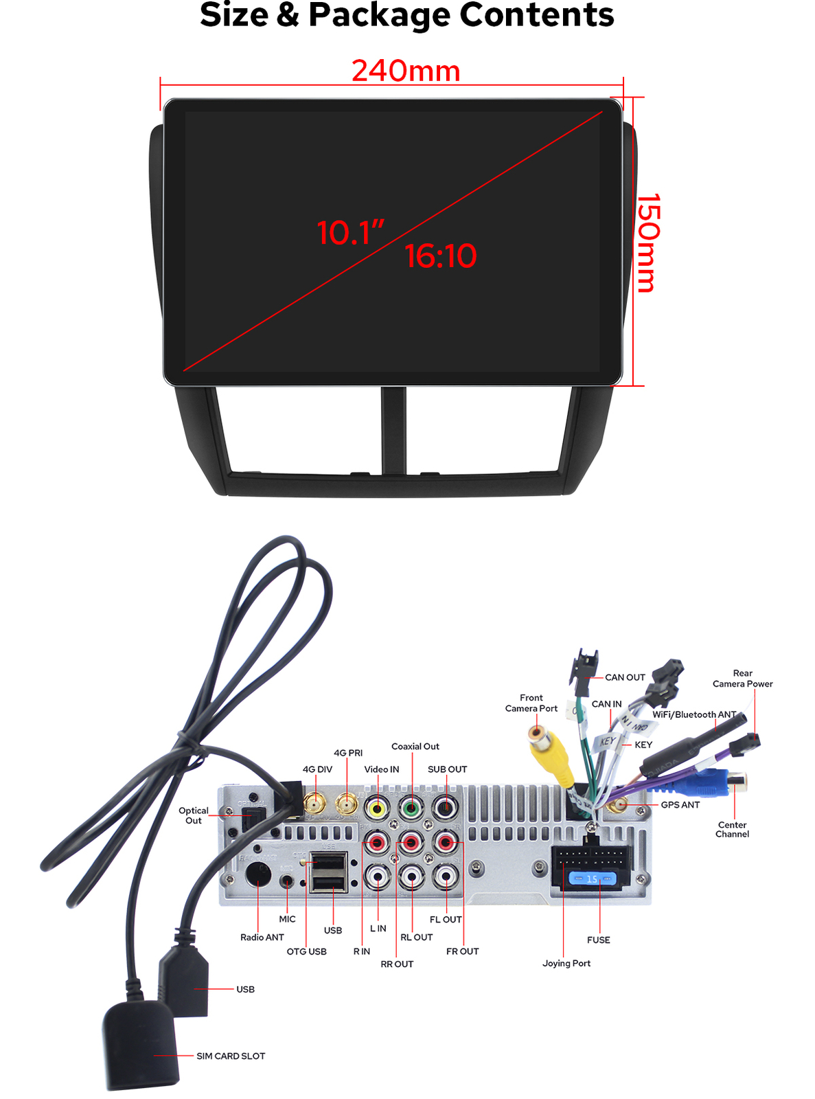 Plug and Play 10.1 Inch 1280X800 Touch Screen For Subaru Forester WRX 2008-2012