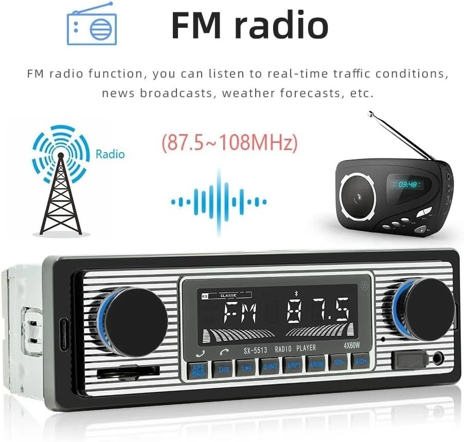 7″ Single DIN Car Stereo Bluetooth FM Radio MP3 WMA Wav Support