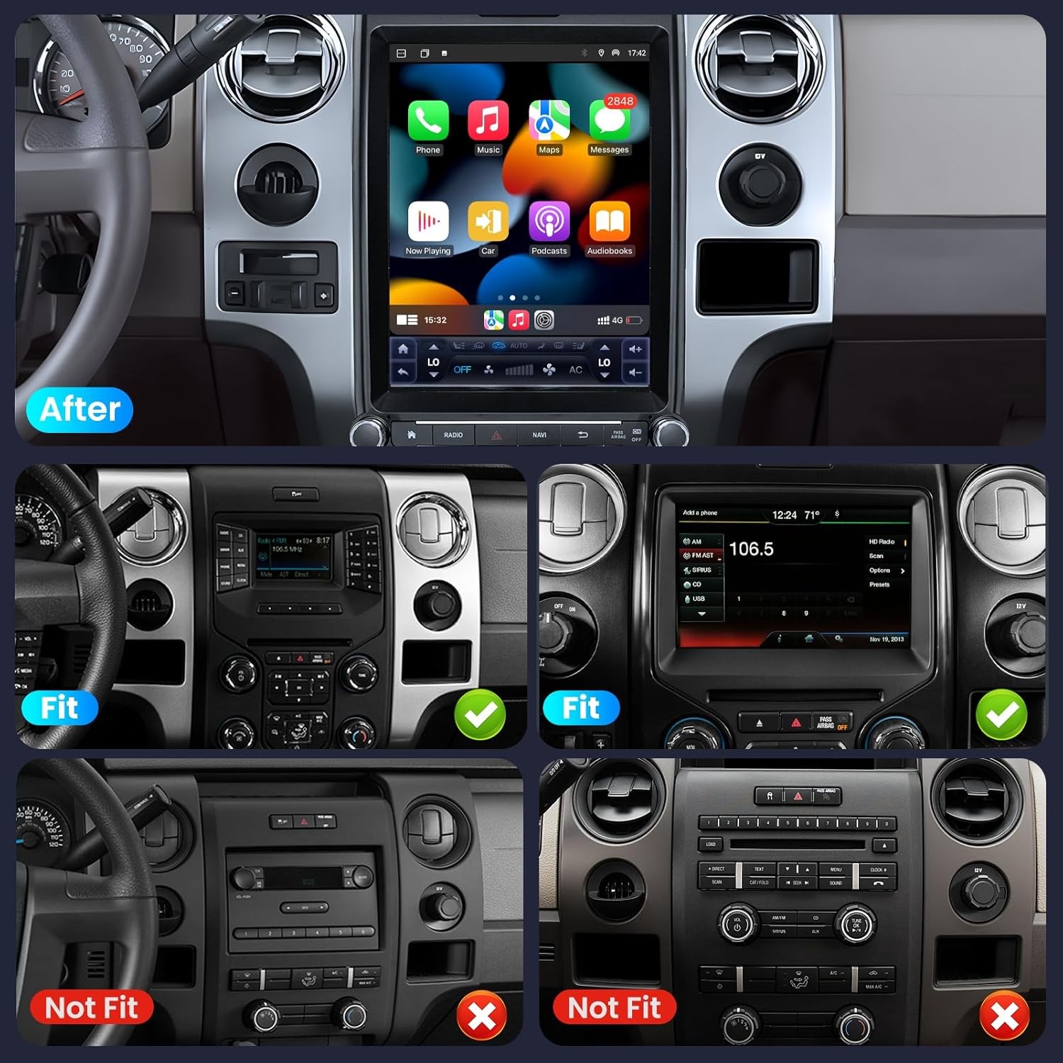 8Core 4+64G Android13 Car Stereo Radio CarPlay GPS Navi For 2013 2014 Ford F150