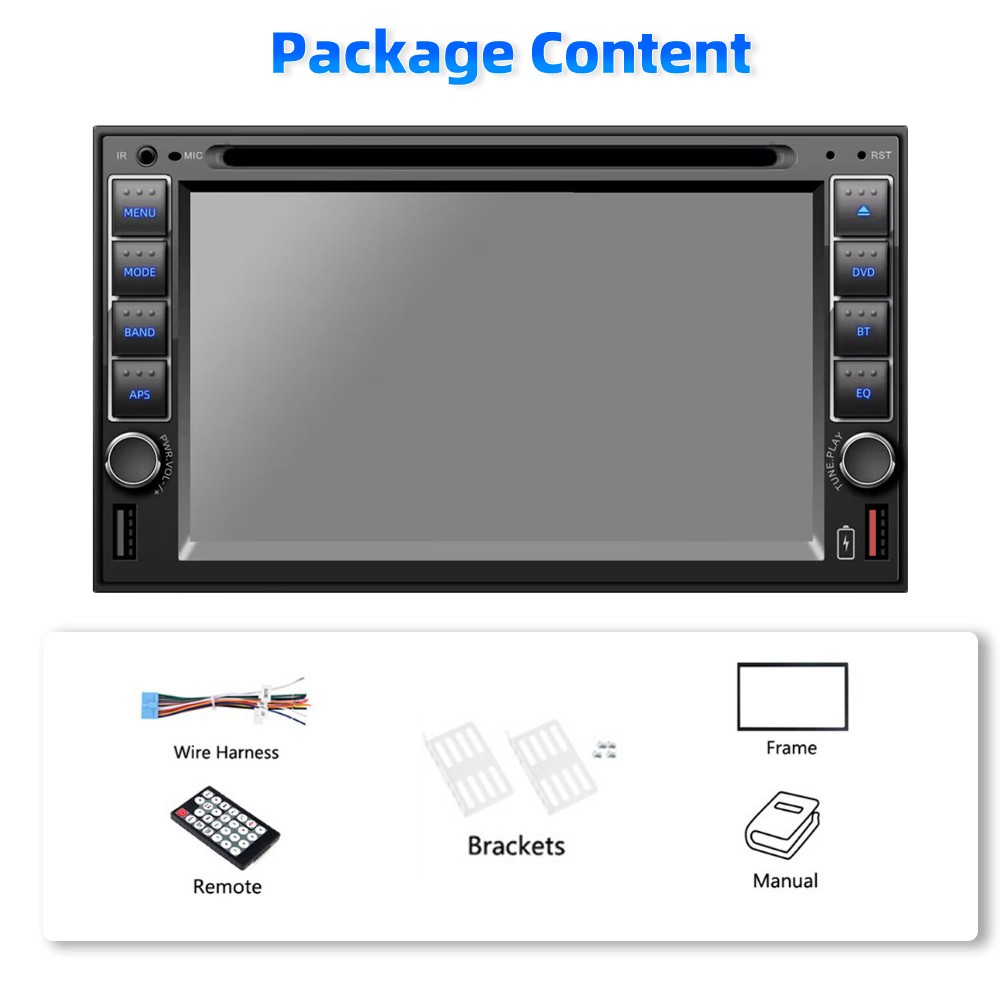 Remote control DVD/CD Player 2 Din 6.2″ Touch Screen USB/SD/AUX Stereo Bluetooth