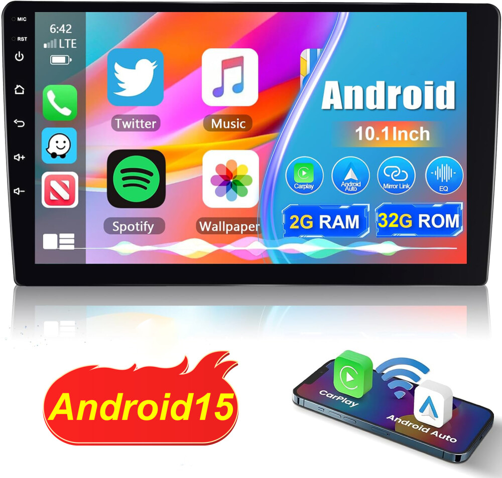10″ Android 15 Double 2Din Car Stereo CarPlay Auto Radio GPS Navi WiFi BT 2+32GB