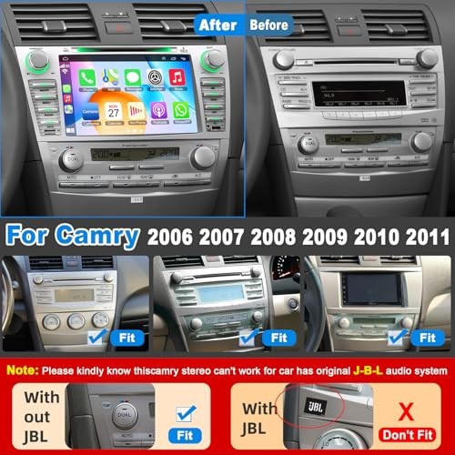 Car Radio for Camry 2006-2011 with CD/DVD Player- CarPlay & For Camry 2006-2011
