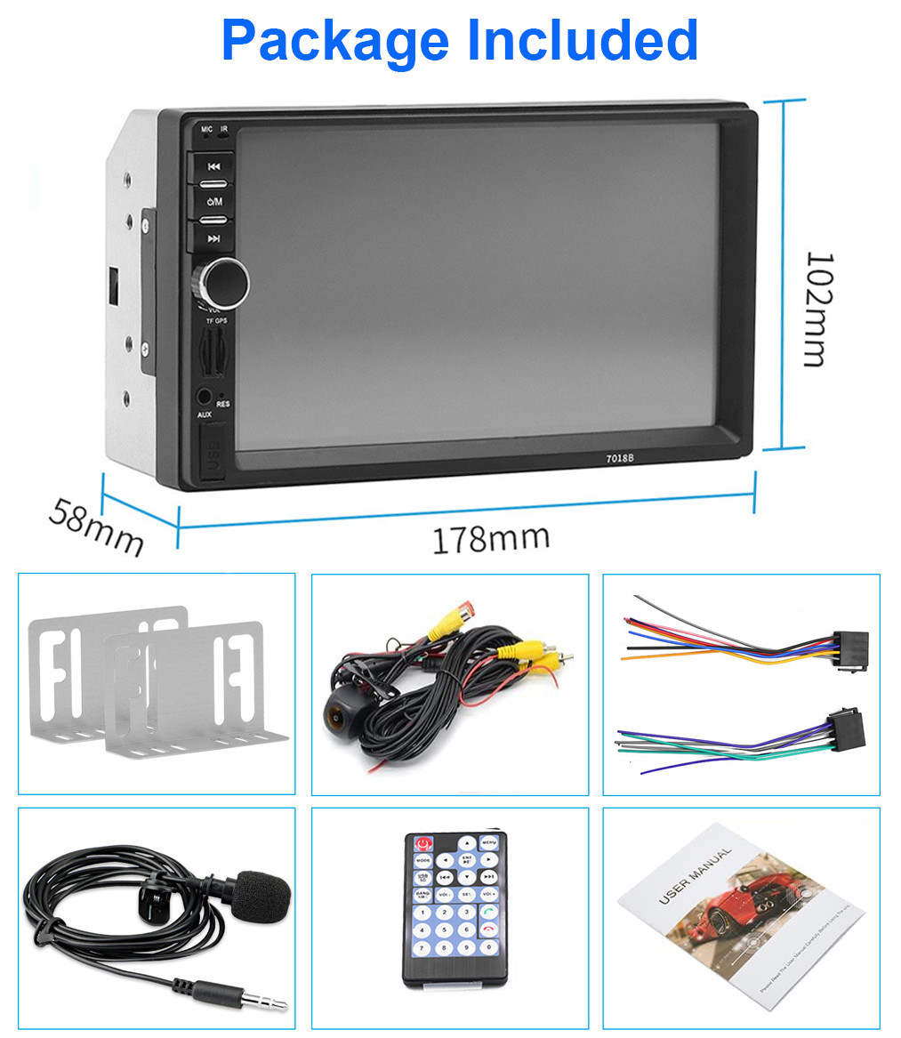7″ Double 2 DIN Car MP5 Carplay Touch Screen Stereo Radio Head Unit Player +CAM