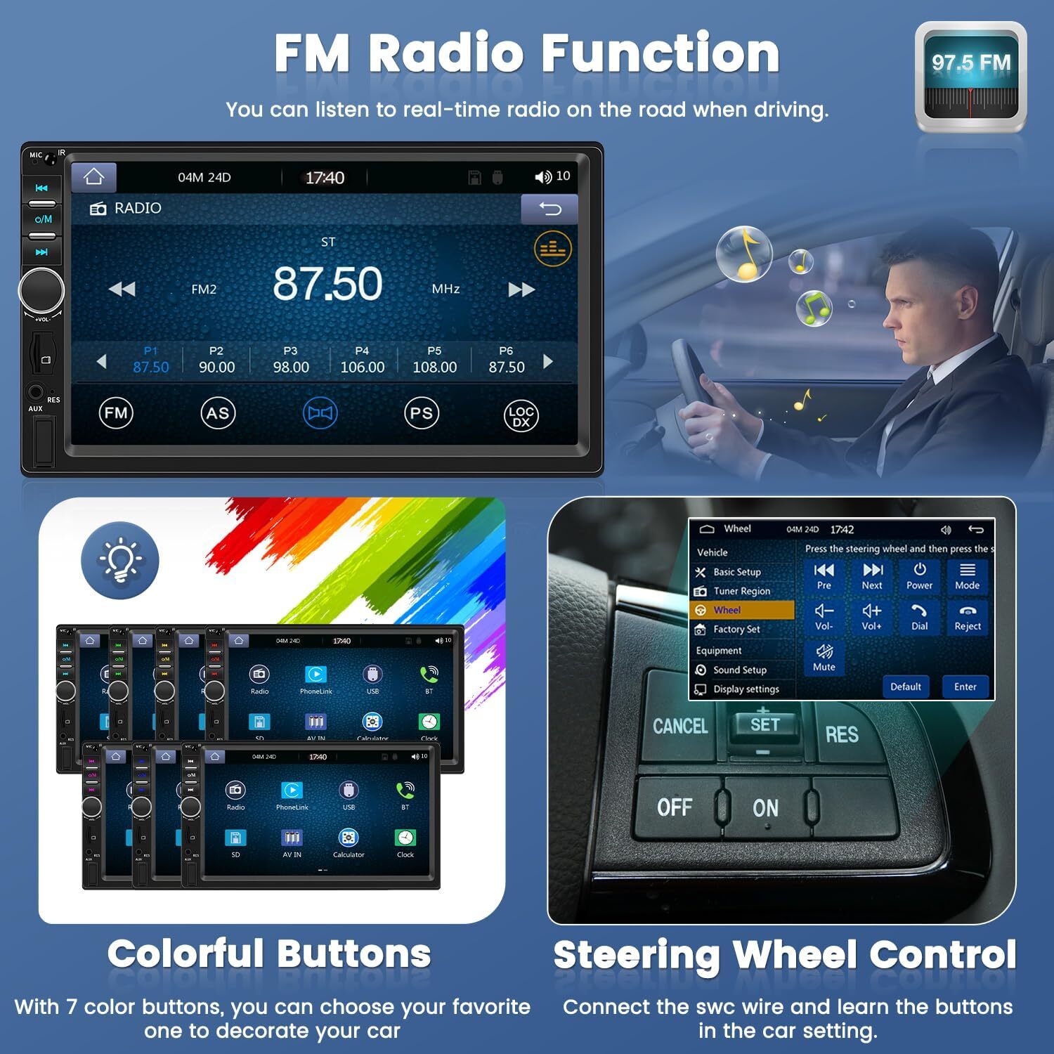 Pantalla Radio Para Carro Auto Con Camara De Reversa Retroceso 2 Din Bluetooth