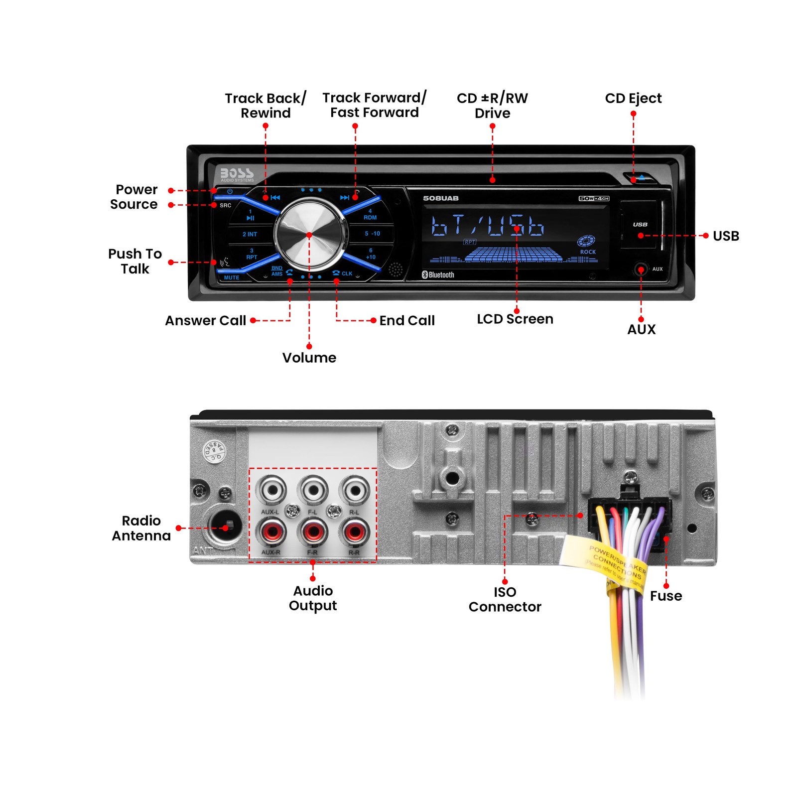 BOSS Audio 508UAB Car Stereo Bluetooth Single Din USB Aux AM FM Radio Receiver