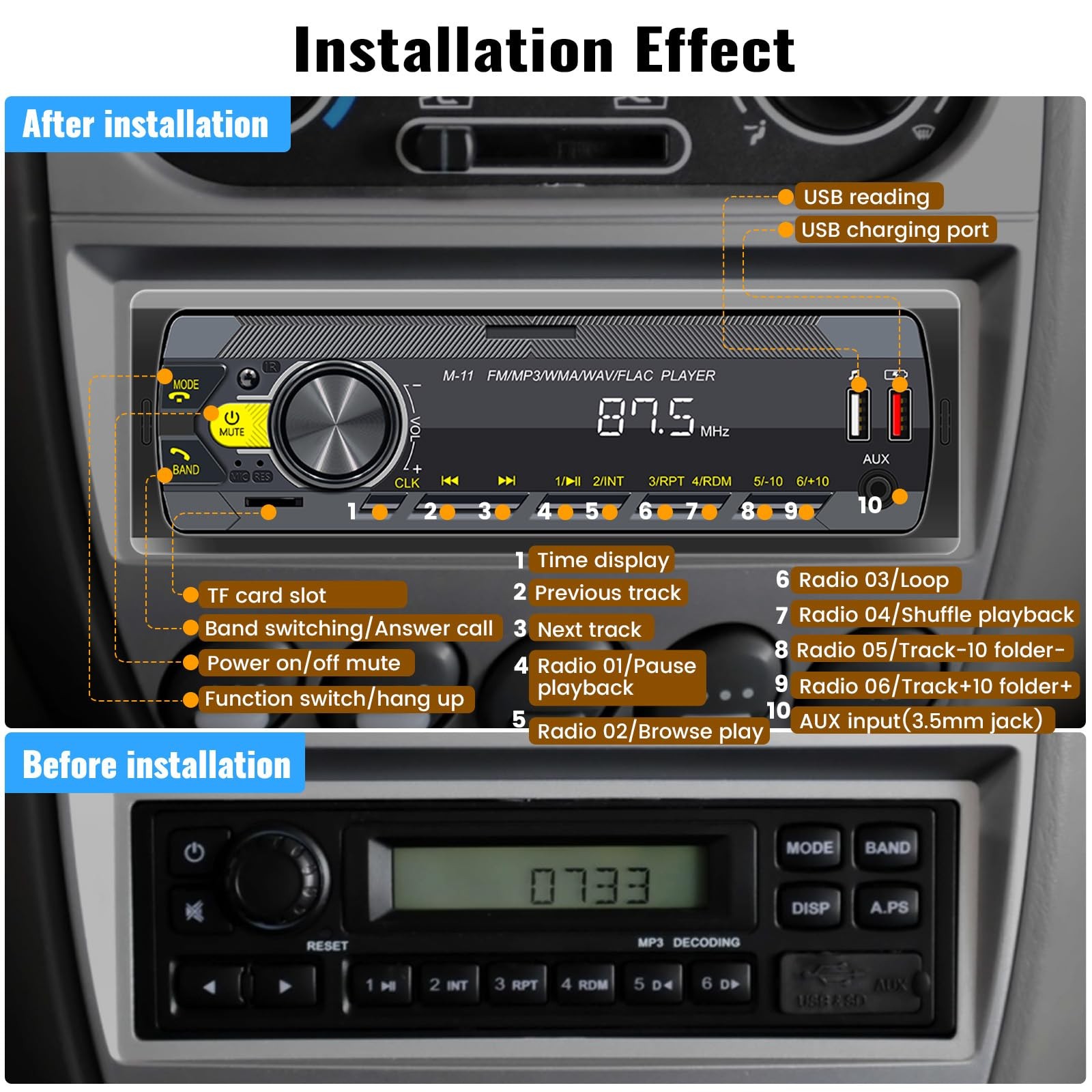 SIXWIN Single Din Car Stereo with Bluetooth 5.0 Hands Free Calling Voice P1