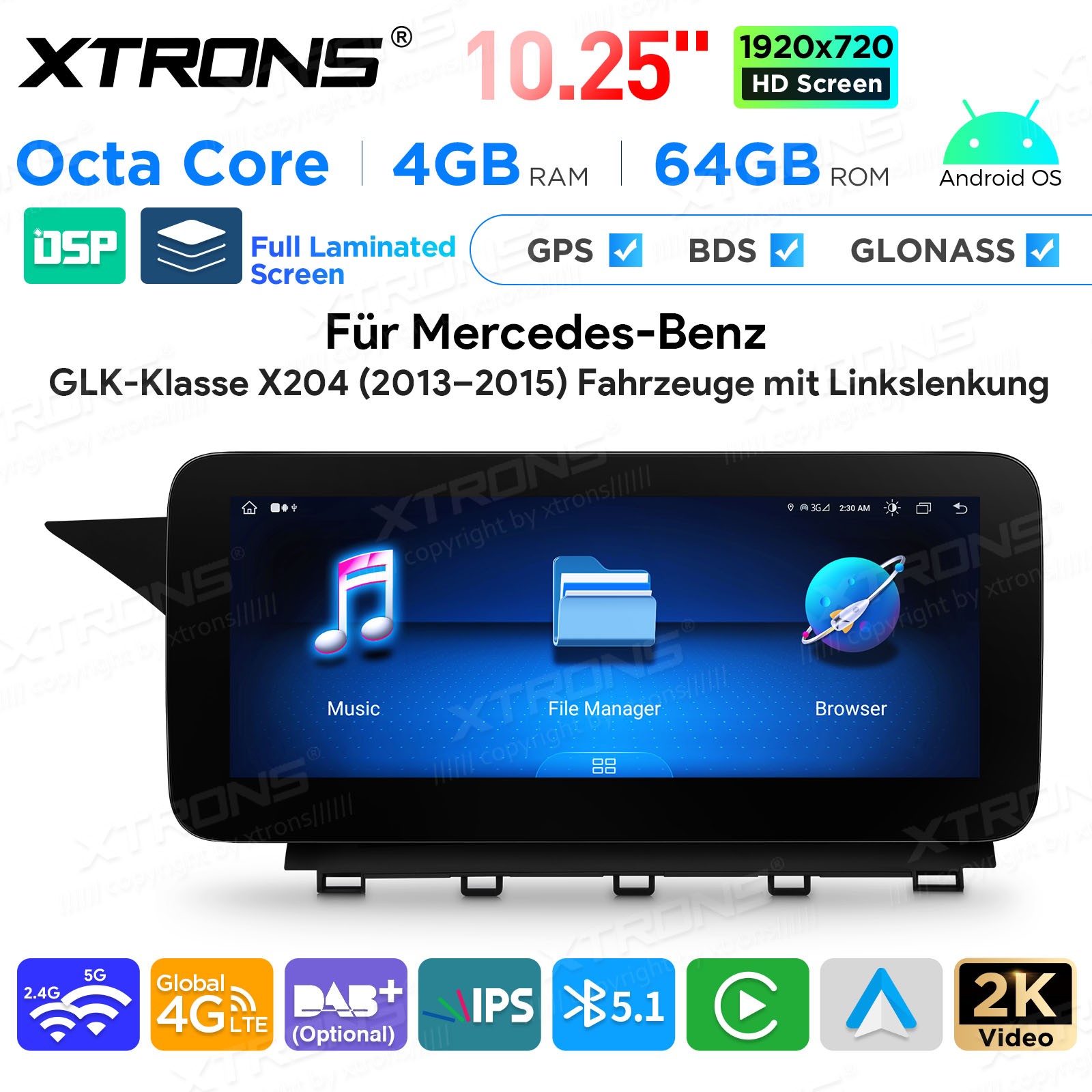 10.25” CarPlay For Benz X204 2013-2015 NTG 4.5 Android 14 Stereo Radio GPS Navi